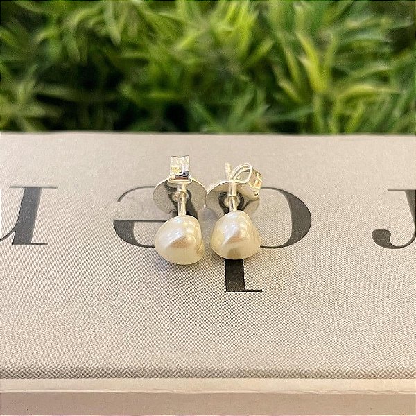 Brinco de Pérola Coração P Folheado a prata 925