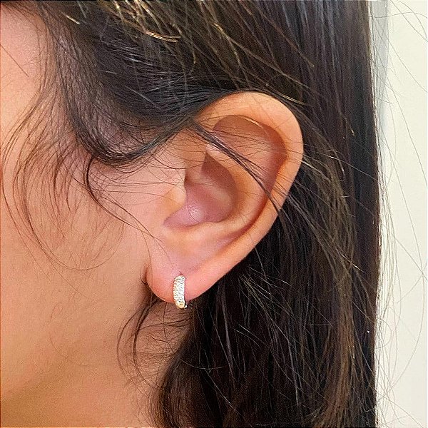 Brinco de Argola Cravejada 3 Fios M Folheado a prata 925