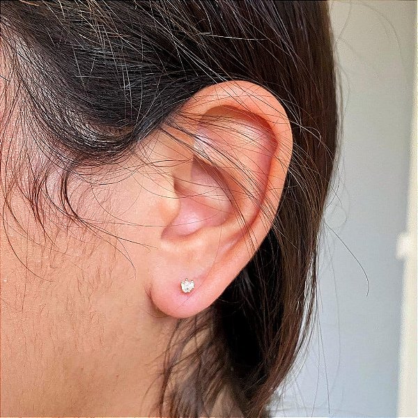 Brinco de Ponto de Luz Coração Cristal P Folheado a ouro 18K