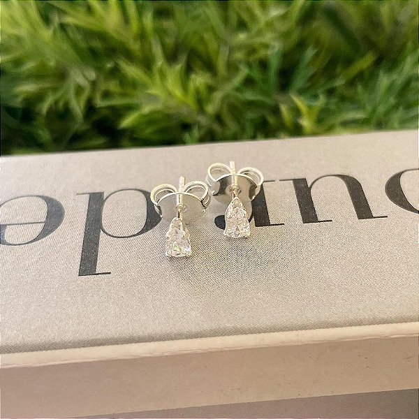 Brinco de Ponto de Luz Gota Cristal P Folheado a prata 925