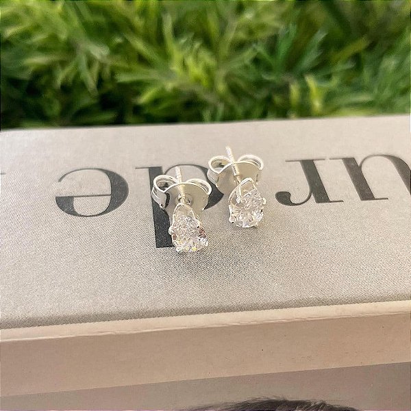 Brinco de Ponto de Luz Gota Cristal M Folheado a prata 925