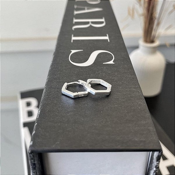 Brinco de Argola Hexagonal Lisa M Folheado a prata 925