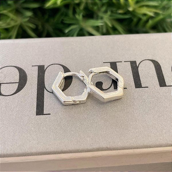 Brinco de Argola Hexagonal Lisa P Folheado a prata 925