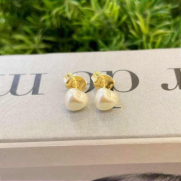 Brinco de Pérola Coração M Folheado a ouro 18K