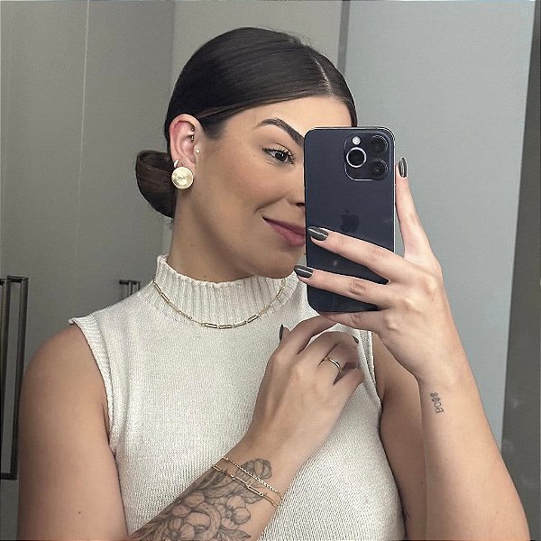 Brinco Redondo Detalhes Circulares Folheado a ouro 18K