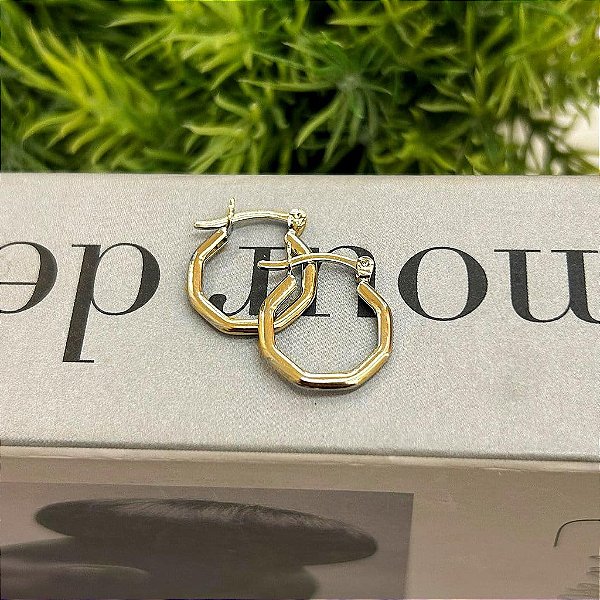 Brinco de Argola Hexagonal Fecho Italiano Folheado a ouro 18K