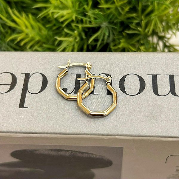 Brinco de Argola Hexagonal Fecho Italiano Folheado a ouro 18K