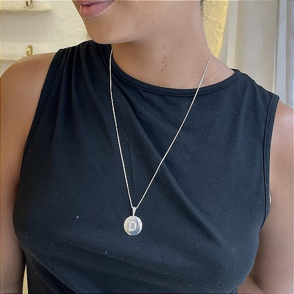 Colar Longo Letra Moeda Folheado a prata 925