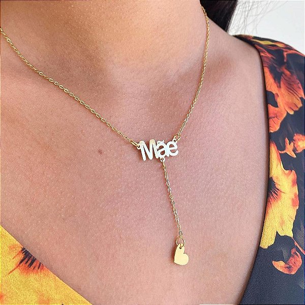 Colar Gravatinha Mae Folheado a ouro 18K