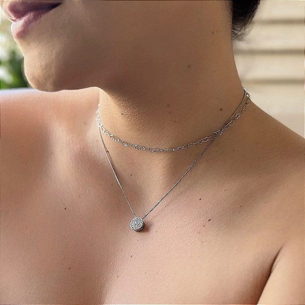 Colar Chuveiro Cristal Cravejado Borda Trabalhada Steel