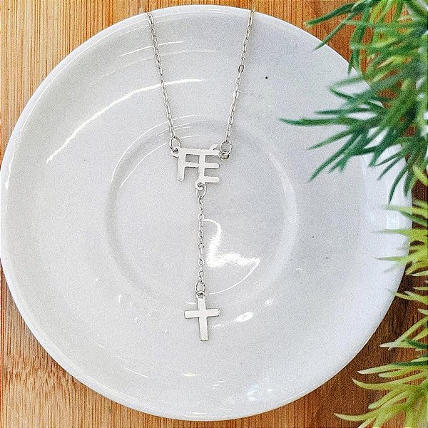 Colar Gravatinha Fé Folheado a prata 925