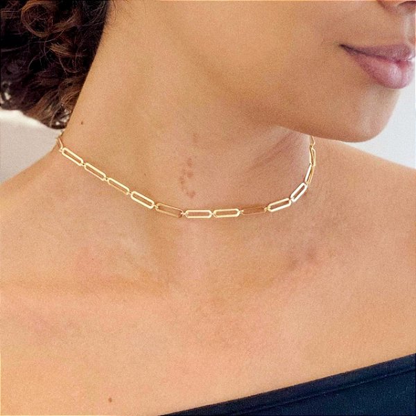 Choker Elos Ovais Alongados Folheado a ouro 18K