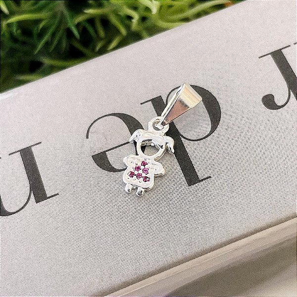 Pingente Menina Cravejada Rosa Folheado a prata 925