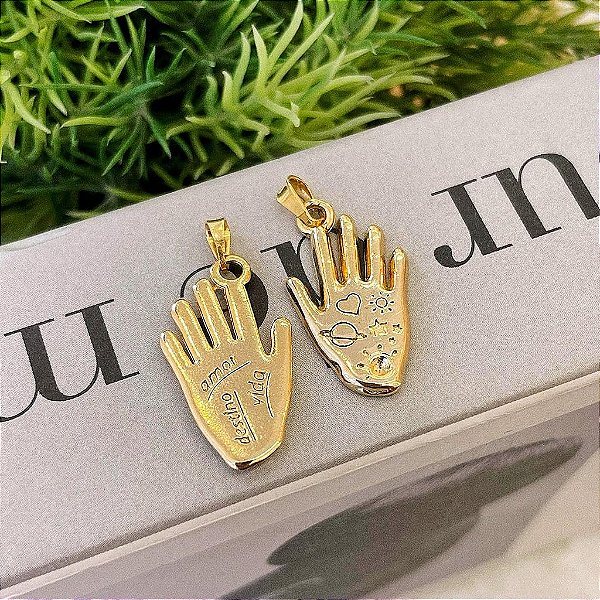 Pingente Mão  Destino Amor e Vida Folheado a ouro 18K