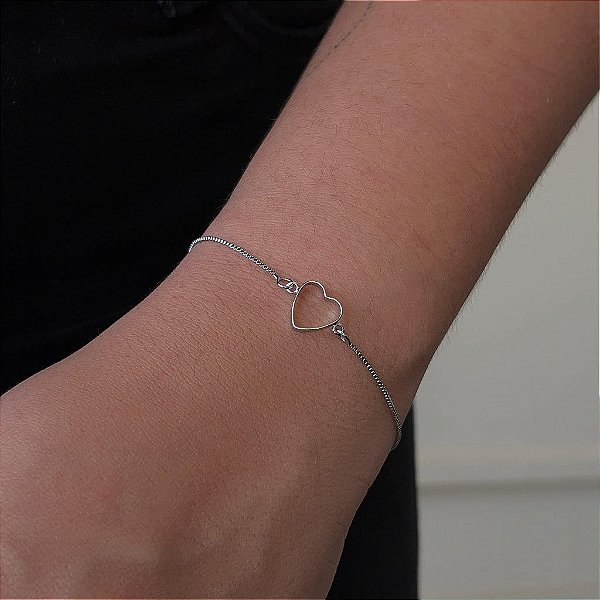 Pulseira Veneziano Coração Vazado Fio Laminado Steel