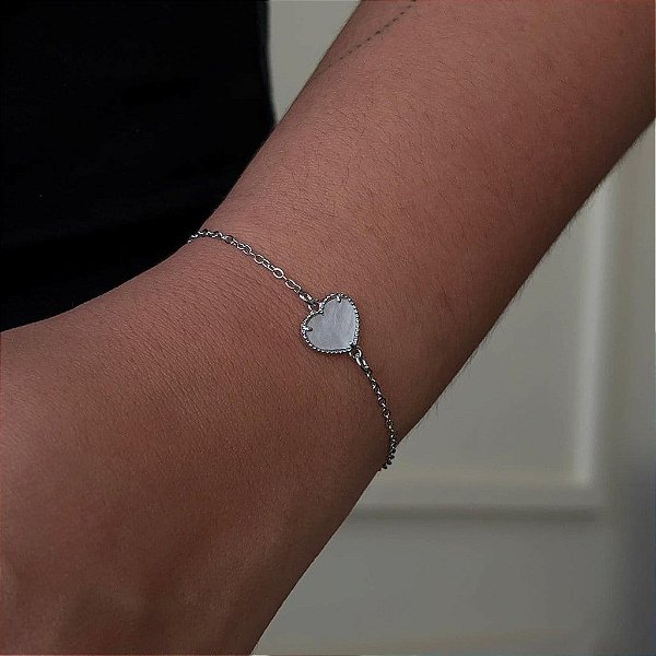 Pulseira Correntinha Coração Resinado Steel