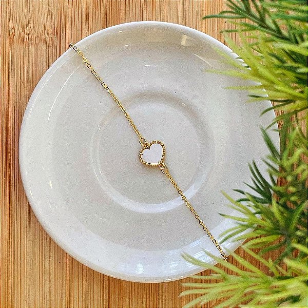 Pulseira Correntinha Coração Resinado Folheado a ouro 18K