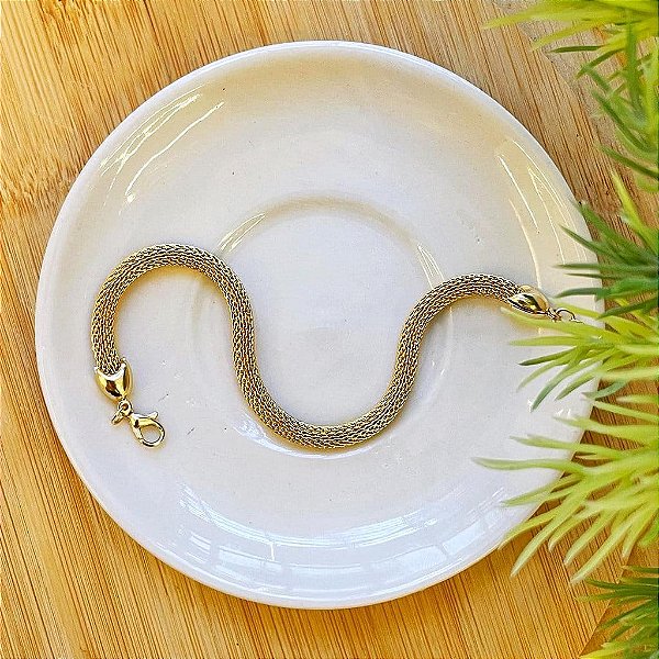Pulseira de Malha Redonda Folheado a ouro 18K