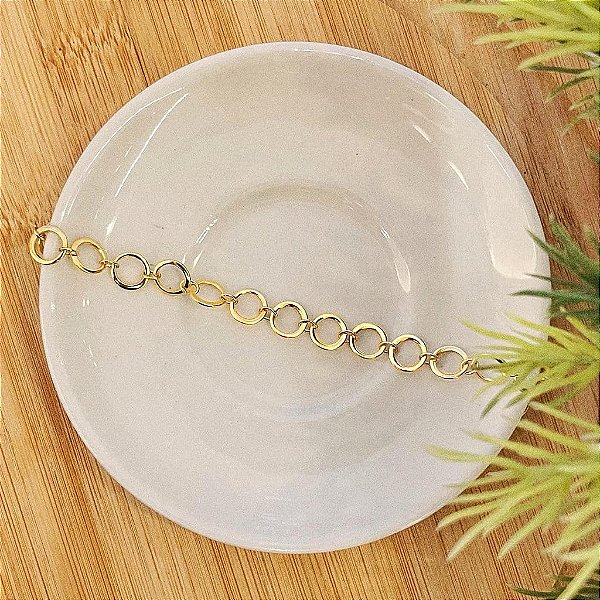 Pulseira Elos Redondos Lisos Folheado a ouro 18K