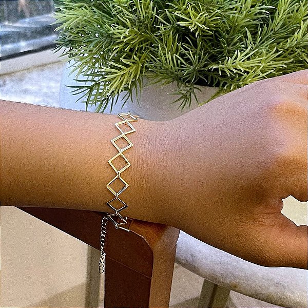 Pulseira Quadrados Lisos Folheado a ouro 18K