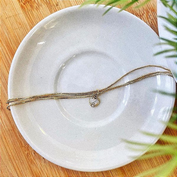 Pulseira 3 Fios Venezianos com Pingente Coração Cristal Folheado a ouro 18K