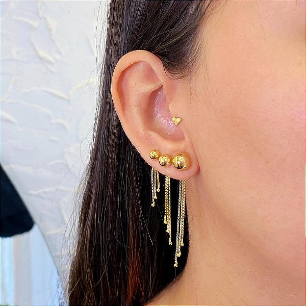 Triozinho de Bolinhas + Apliques 3 fios com bolas Folheado a ouro 18K