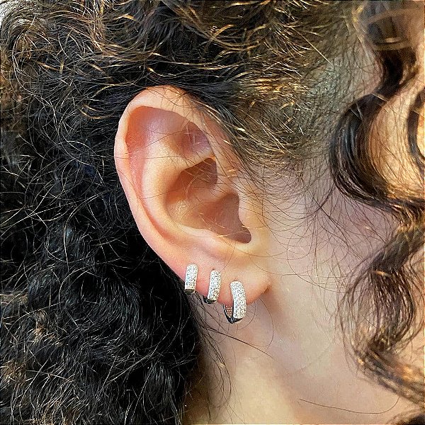 Trio de argolas Cravejadas 3 Fios Folheado a prata 925