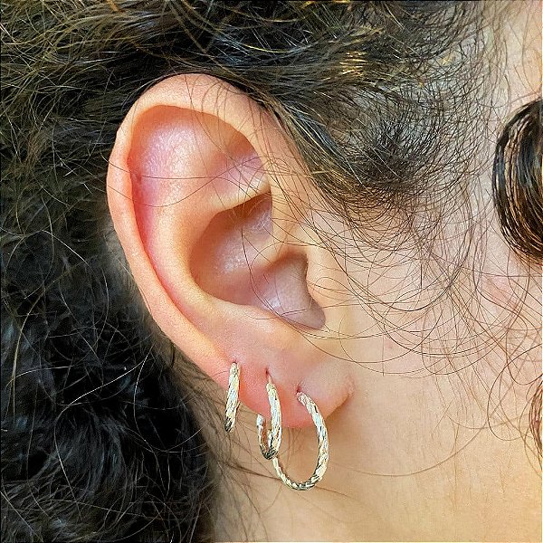 Trio de argolas Fio Tubo Enrolado Folheado a prata 925