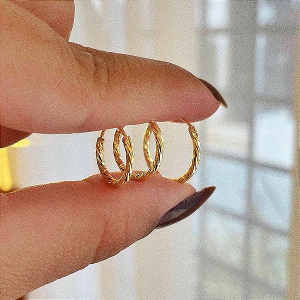 Trio de argolas Fio Tubo Enrolado Folheado a ouro 18K