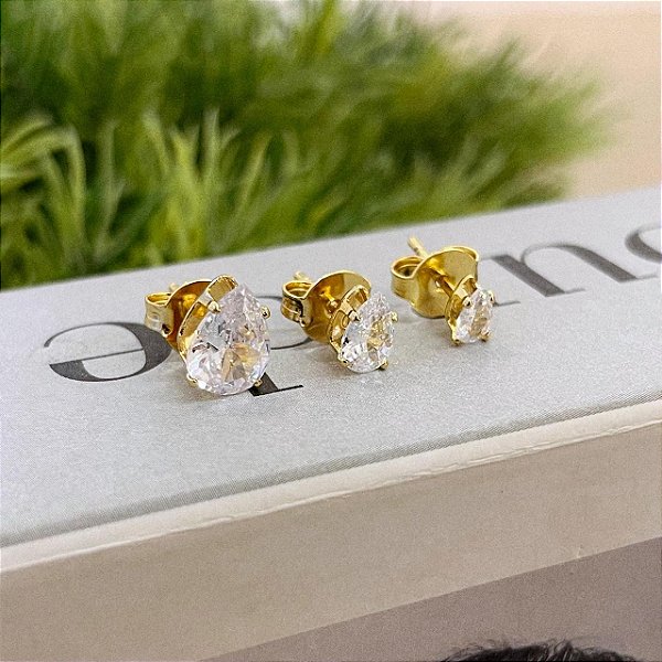 Trio de Ponto de Luz Gota Cristal Folheado a ouro 18K