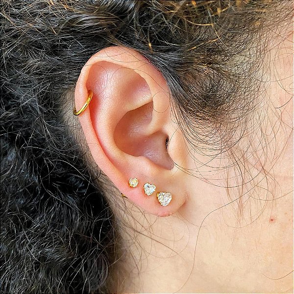 Trio de Ponto de Luz Coração Cristal Folheado a ouro 18K