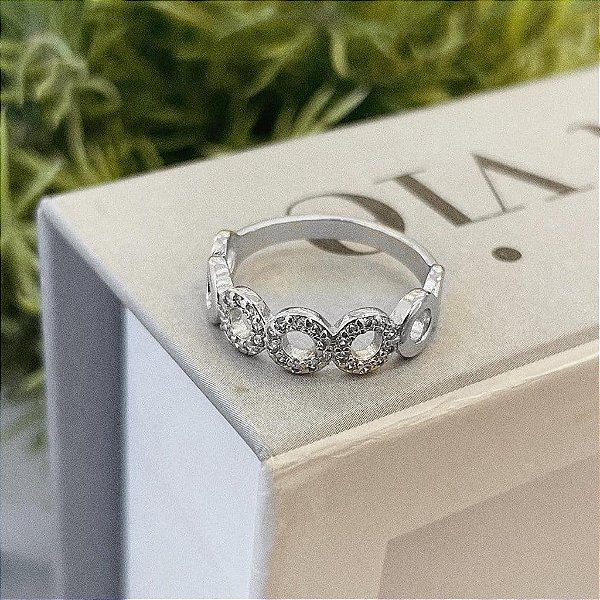 Anel de Falange com Círculos Lisos e Cravejados Frontal Folheado a prata 925