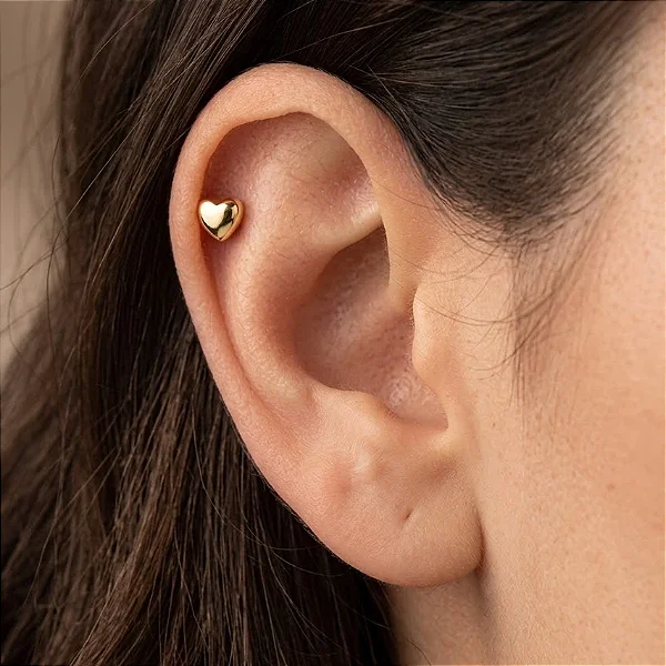Piercing Coração Abaulado Tarraxa Baby Folheado a ouro 18K