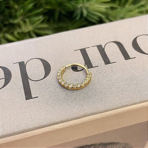 Piercing Argola Torção Cravejado Frontal Folheado a ouro 18K