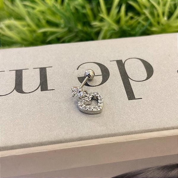 Piercing Ponto de Luz Pingente de Coração Vazado Cravejado Steel
