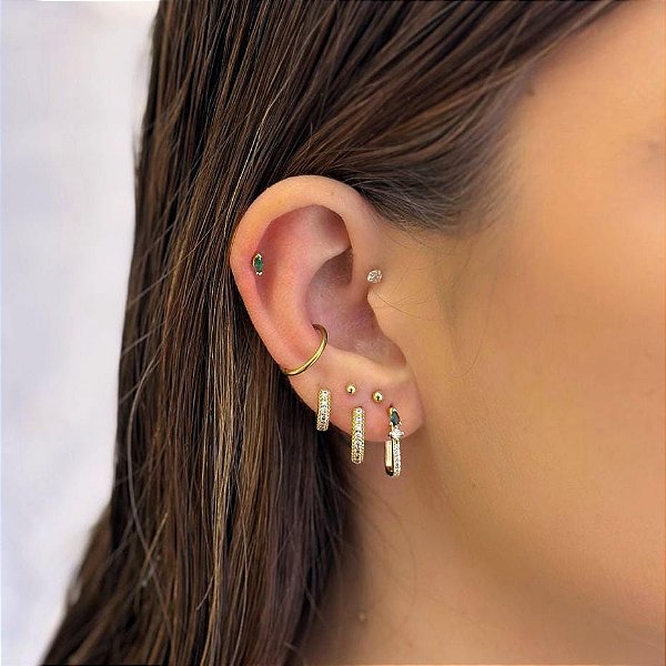 Piercing Navete Verde Folheado a ouro 18K