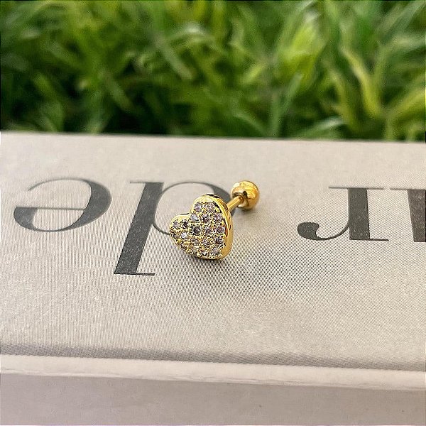 Piercing Coração Abaulado Cravejado Folheado a ouro 18K