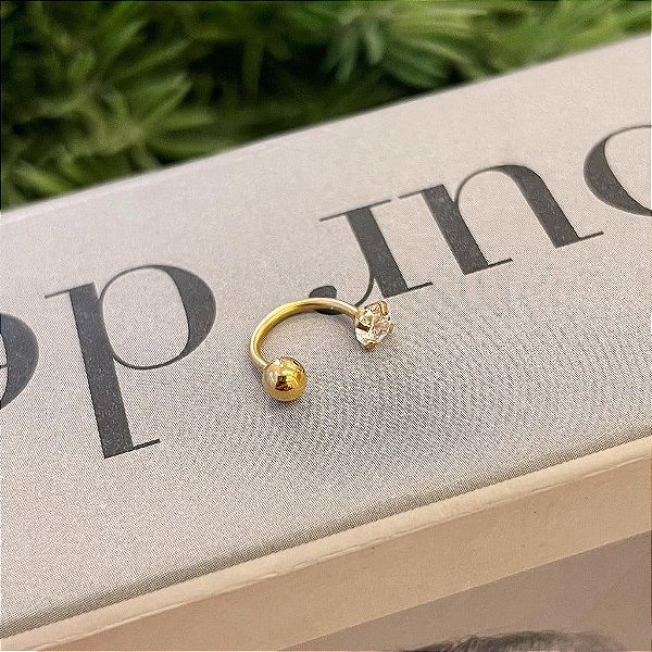Piercing Ferradura Zircônia e Bolinha Folheado a ouro 18K