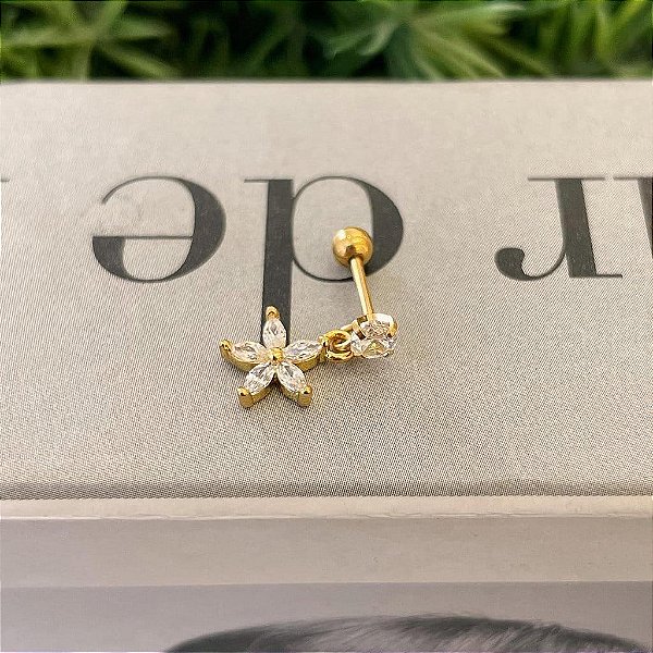 Piercing Ponto de Luz Pingente de Flor Navetes Folheado a ouro 18K