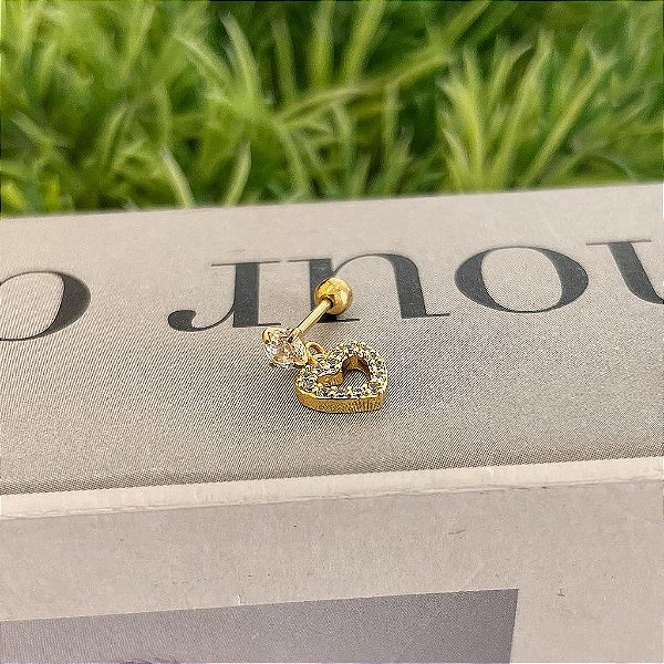 Piercing Ponto de Luz Pingente de Coração Vazado Cravejado Folheado a ouro 18K