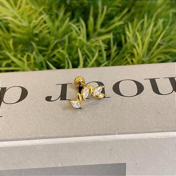 Piercing Cluster 6 Navetes Cristal e Liso Alternados Folheado a ouro 18K