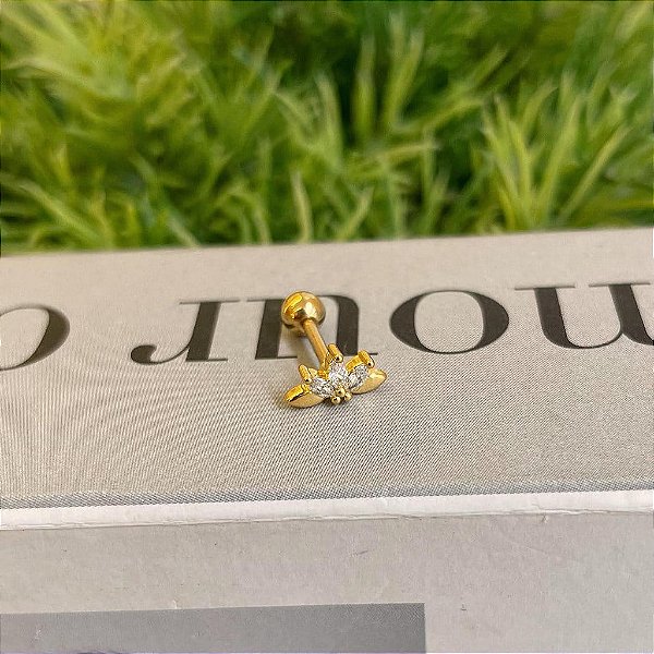 Piercing Cluster Navetes Lisos e Cristal Folheado a ouro 18K