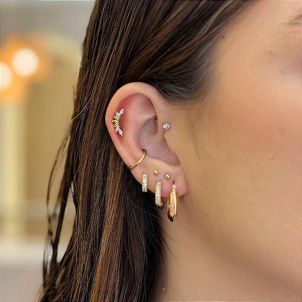 Piercing Cluster 7 Navetes Cristal e Liso Folheado a ouro 18K