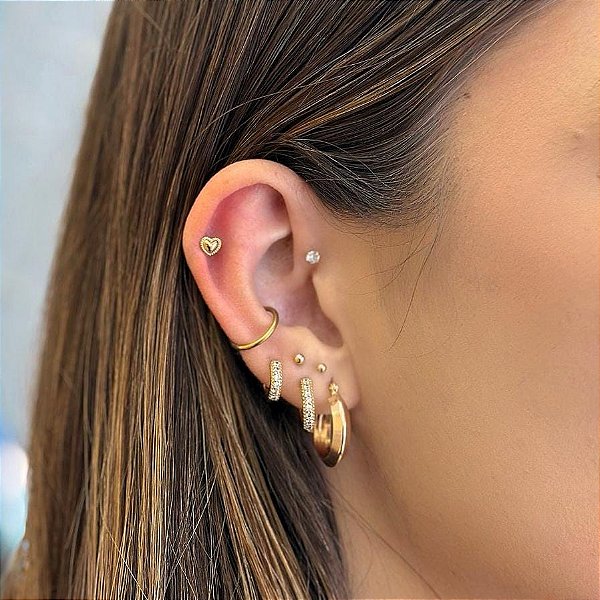 Piercing Coração Liso e Borda Trabalhada Folheado a ouro 18K
