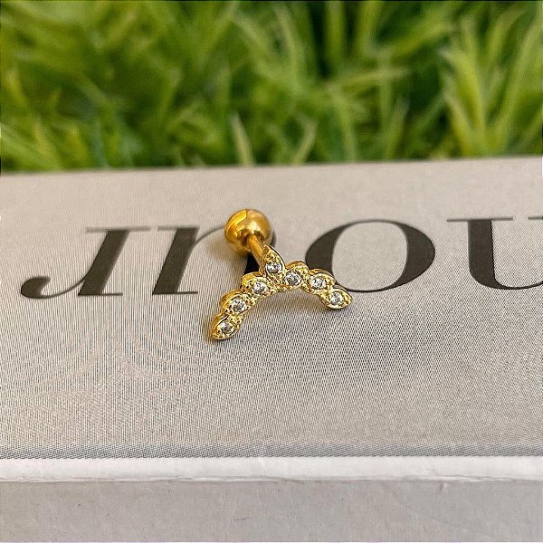 Piercing Navetes Circunflexo Zircônias Cristal Folheado a ouro 18K
