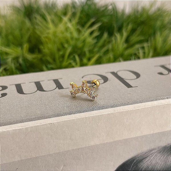 Piercing Arco Zircônias Redondas e Navetes Alternados Folheado a ouro 18K