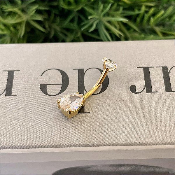 Piercing Umbigo Zircônias Gota Folheado a ouro 18K