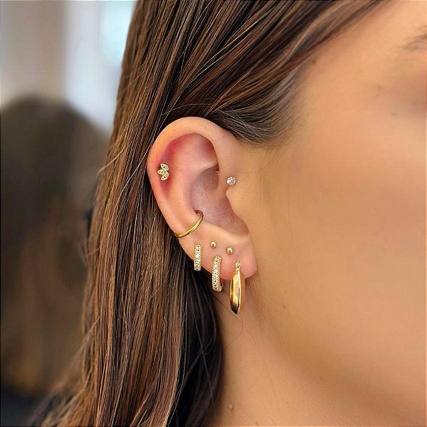 Piercing Meia Flor 3 Navetes Folheado a ouro 18K