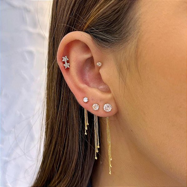 Piercing Duas Florzinhas Zircônias Folheado a ouro 18K