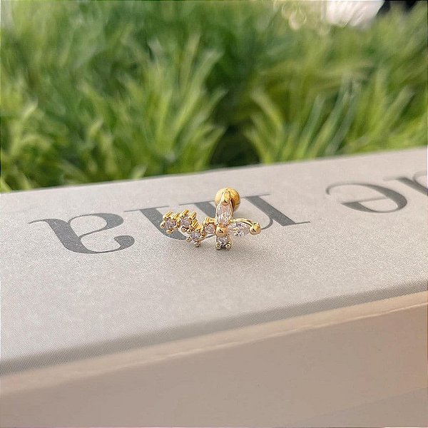 Piercing Borboletinha Rastro de Luz Folheado a ouro 18K